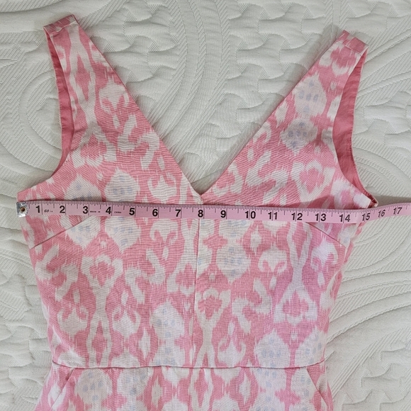 GAP 100% Linen Lined Pink White V Neck Mini Dress Pleated Pockets Size 0 - Picture 11 of 12